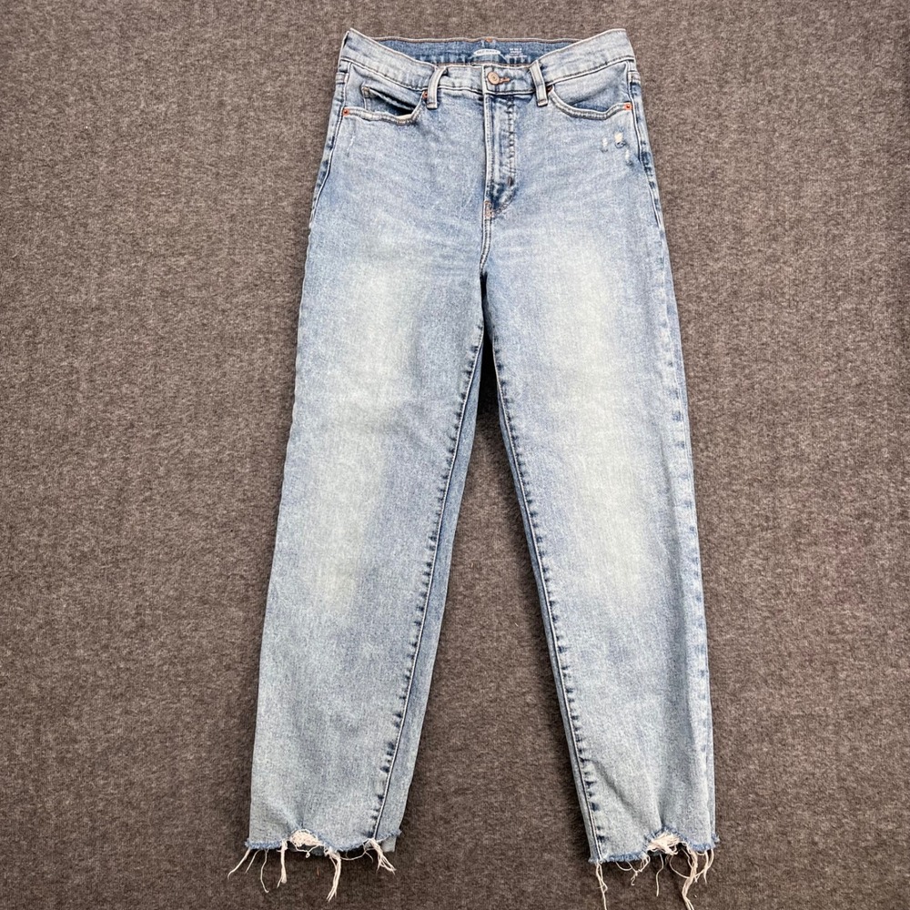 Old Navy Sky-Hi Straight Extra High Rise Light Wash Raw Hem Jeans Womens 6